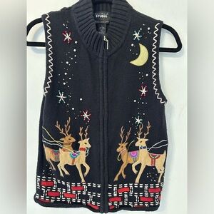 FAST SHIPPING VTG DSN Originals Studio Joy Reindeer Beaded Christmas  Vest